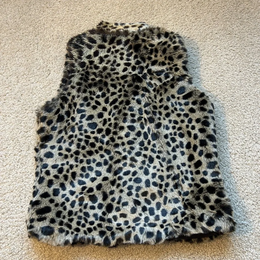 American Widgeon Girls Leopard Faux Fur Vest Size 8 Animal Print Full Zip Brown